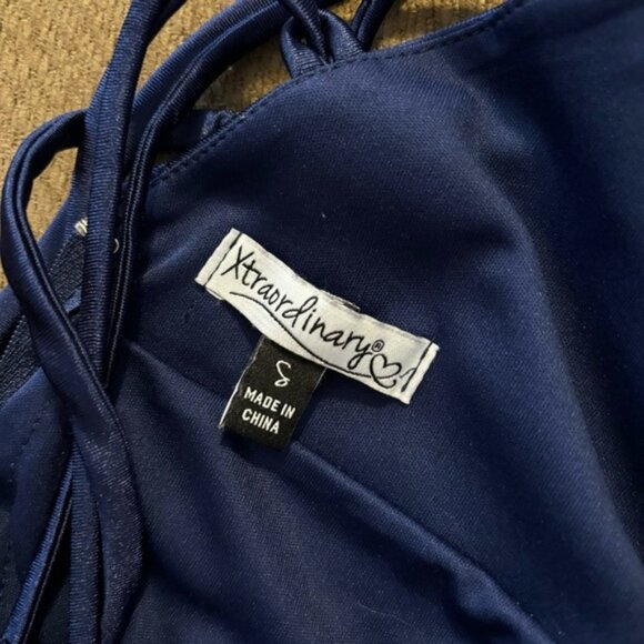 Elegant Navy Blue Halter Dress - Picture 3 of 3